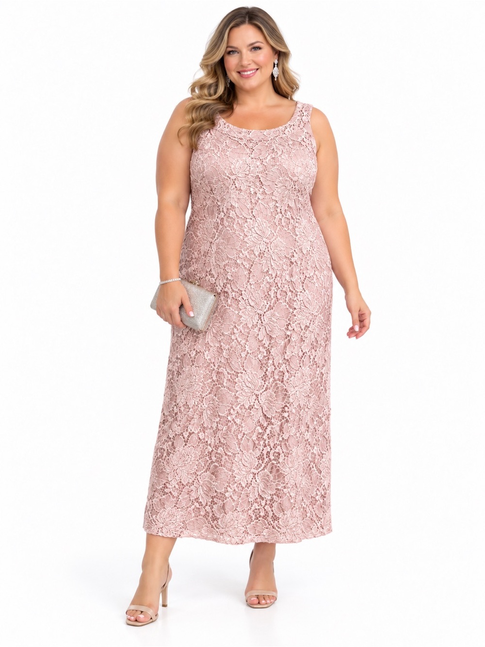 Roz & Ali Blush Pink Lace Sequin Dress, Women’s Size 22